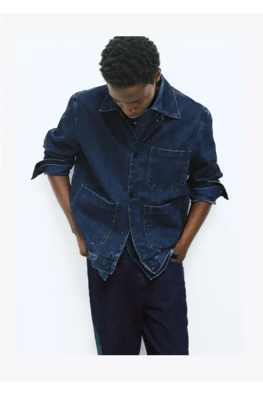 Cepli denim mont - Koyu Mavi - 1