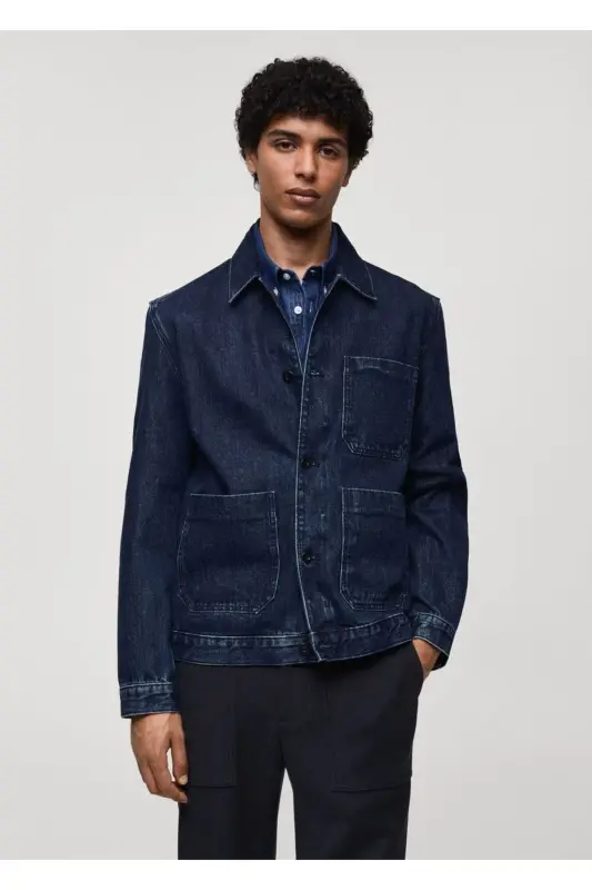Cepli denim mont - Koyu Mavi - 4