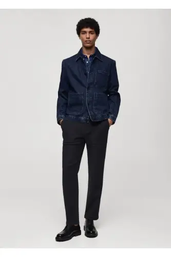 Cepli denim mont - Koyu Mavi - 5
