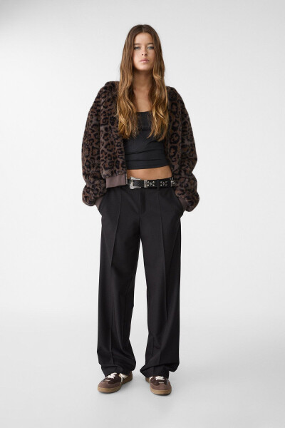 Cepli kumaş pantolon-Siyah 