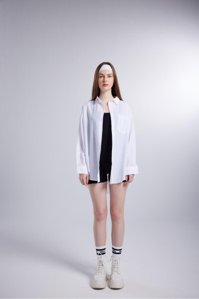 Cepli Oversize Kesim LovesizeGömlek Beyaz - Beyaz - 5