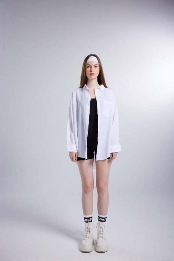Cepli Oversize Kesim LovesizeGömlek Beyaz - Beyaz - 5