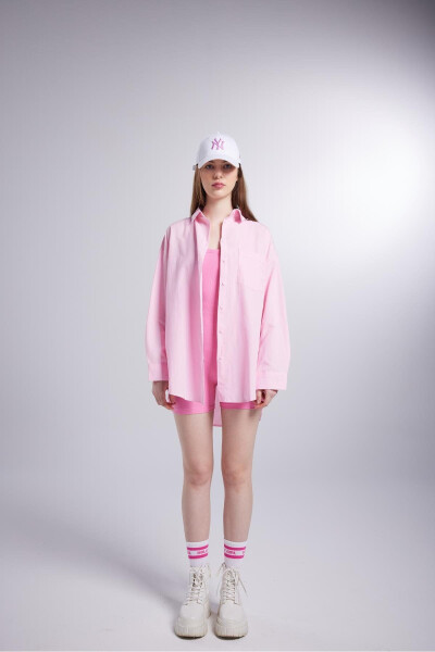 Cepli Oversize Kesim LovesizeGömlek Pembe - Pembe 