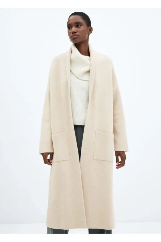 Cepli oversize triko palto - Açık/Pastel Gri - MANGO WOMAN