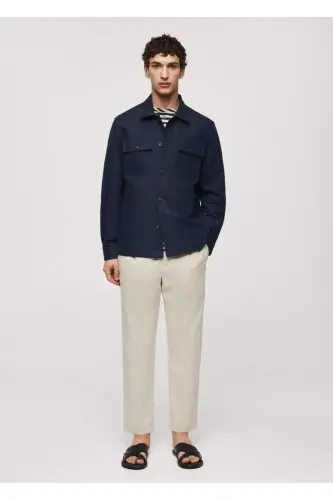 Cepli Pamuklu Keten Gömlek Ceket-Lacivert - 2