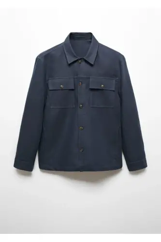 Cepli Pamuklu Keten Gömlek Ceket-Lacivert - 3