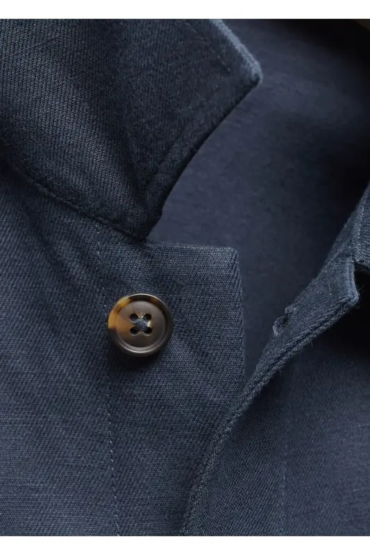 Cepli Pamuklu Keten Gömlek Ceket-Lacivert - 5