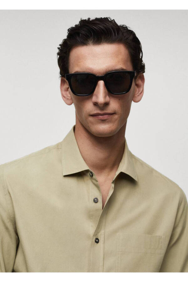 Cepli poplin gömlek-Haki Renk - 6