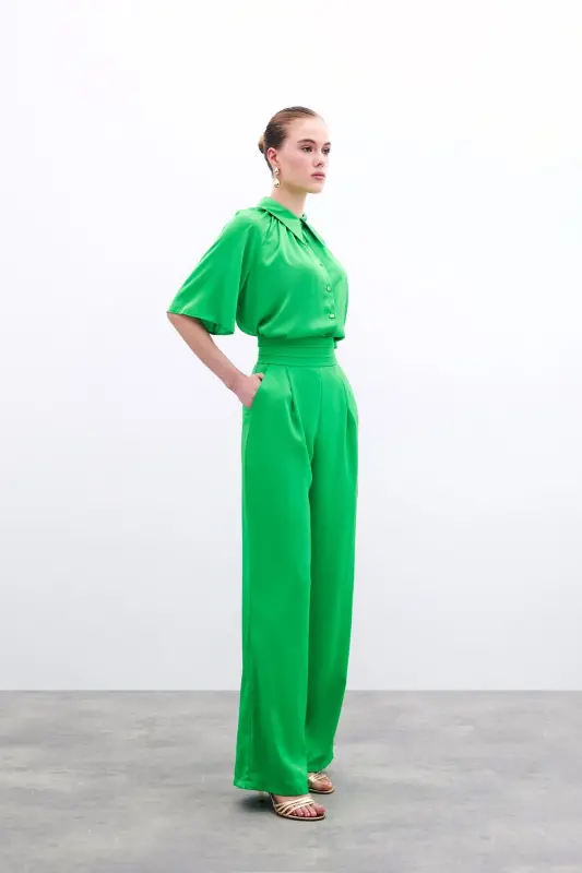 Cepli Salaş Saten Pantolon - Açık Yeşil - AÇIK YEŞİL - 3