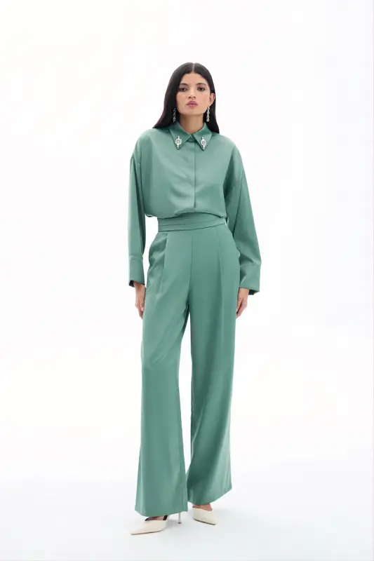 Cepli Salaş Saten Pantolon - Haki-HAKİ - 2