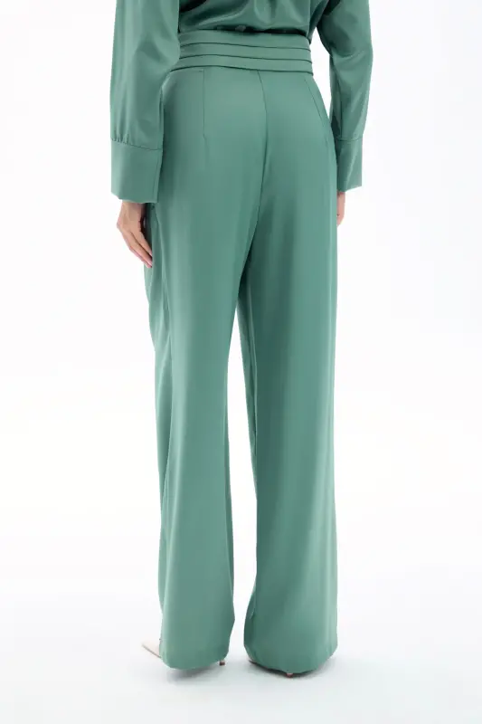 Cepli Salaş Saten Pantolon - Haki-HAKİ - 6