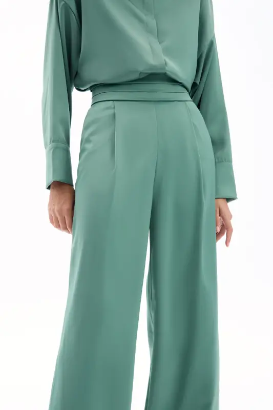 Cepli Salaş Saten Pantolon - Haki-HAKİ - 4