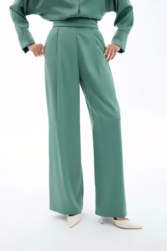 Cepli Salaş Saten Pantolon - Haki-HAKİ - 5