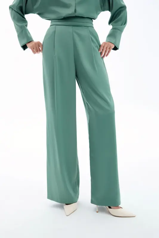 Cepli Salaş Saten Pantolon - Haki-HAKİ - 5