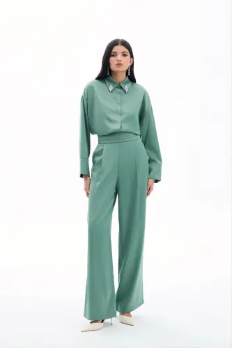 Cepli Salaş Saten Pantolon - Haki-HAKİ - SATEEN (1)