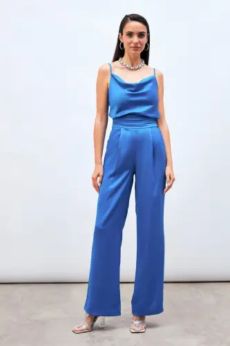 Cepli Salaş Saten Pantolon - İndigo-İndigo - SATEEN (1)