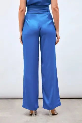 Cepli Salaş Saten Pantolon - İndigo-İndigo - 5