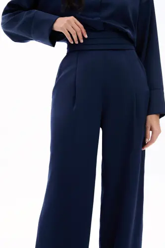 Cepli Salaş Saten Pantolon - LACİVERT-LACİVERT - 4