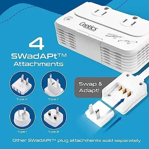 Ceptics 200 W Voltage Converter, Convert 220 V to 110V for Devices Like Curling Iron, Straightener, Chargers, Step Down World Power Plug - 4 USB PD 18W Fast Charging - EU/AU/UK/US Included - 3