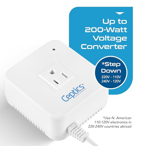 Ceptics 200-Watt Voltage Converter - Step Down - 220v to 110v / 240v to 120v Travel Power Converter - for Hair Straightener, Laptops and Chargers, CE Certified - Ceptics (1)