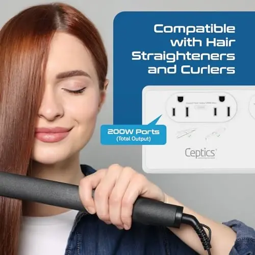Ceptics 2000W Travel Voltage Converter for Hair Dryer & 200W Convert 220V to 110V for Curling Iron, Straightener, Chargers, Step Down World Power 4 USB Charging QC 3.0 SWadApt Type A, B, C, E/F, G, I - 5