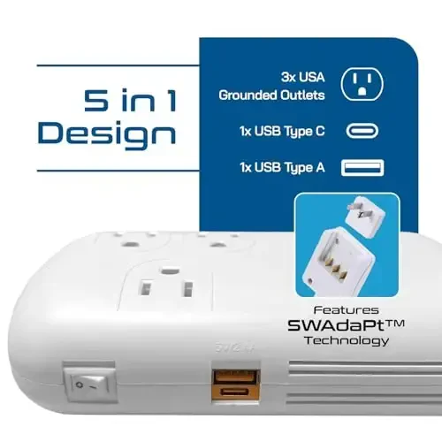 Ceptics 300W Travel Voltage Converter, 220V to 110V 50Hz to 60Hz Step Down for Curling Iron, Straightener, 1 USB, 1-USB-C 18W, SWadApt A B C E/F G I - 2