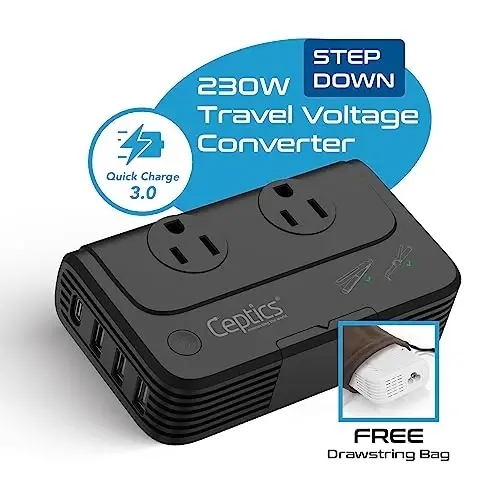 Ceptics - 6 in 1 Travel Adapter and Voltage Converter, 220V to 110V Converter with Surge Protection, Universal Adapter with Types A, C, G, I attacModazoneents & 4 USB PD 18W Fast Charging - Black - 4