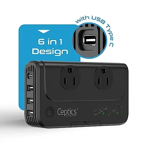 Ceptics - 6 in 1 Travel Adapter and Voltage Converter, 220V to 110V Converter with Surge Protection, Universal Adapter with Types A, C, G, I attacModazoneents & 4 USB PD 18W Fast Charging - Black - 3