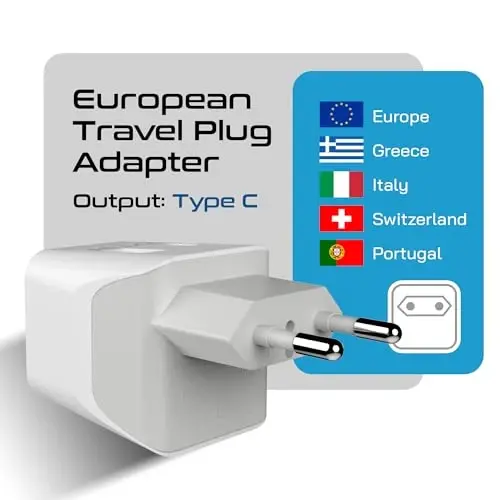 Ceptics European Travel Plug Adapter - USB-A & C, Type C Adapter for Turkey, Egypt, Iceland - USA Input - Ideal for Phones, Chargers, Cameras & More - 2