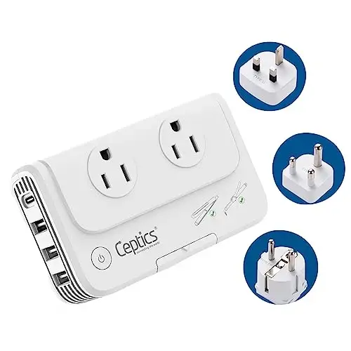 Ceptics South Africa Voltage Converter - 200W Convert 220V to 110V for Devices Like Curling Iron, Straightener, Chargers, Step Down World Power Plug 4 USB PD 18W Fast Charging Type M, G, E/F - 1