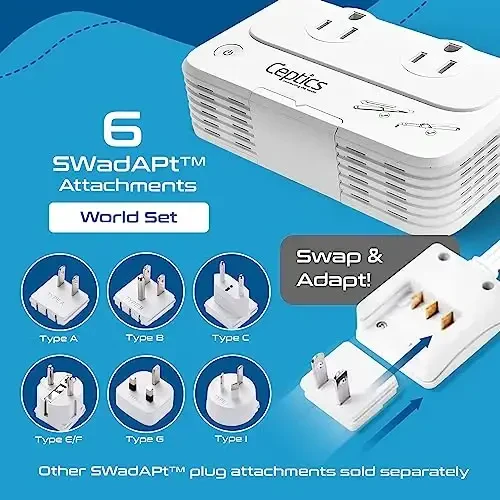 Ceptics sayohat voltaj konvertori -200W, 220V ni 110V ga aylantiradi, buklovchi temir, tekislovchi, zaryadlovchi qurilmasi uchun pastga tushiruvchi dunyo elektr vilkasi - 4 USB PD 18W tez zaryadlash - SWadApt - A, B, C, E/F, G, I turlari kiradi 