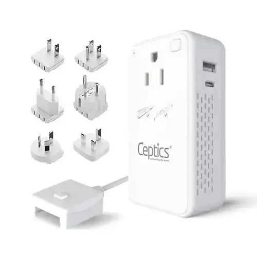 Ceptics Step Down Voltage Converter US to Europe - 200W Convert 220V to 110V for Curling Iron, Straightener, Charger – USB-A & C Fast Charging – SwadApt Type A, B, C, E/F, G, I Included - 1