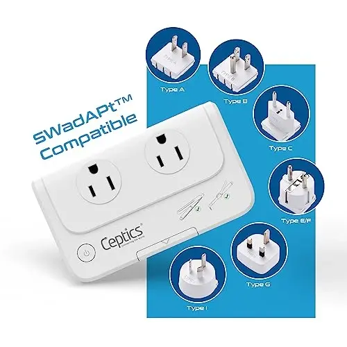 Ceptics Travel Voltage Converter -200W Convert 220V to 110V for Curling Iron, Straightener, Charger Step Down World Power Plug - 4 USB PD 18W Fast Charging - SWadApt - Type A, B, C, E/F, G, I Include - CEPTICS (1)