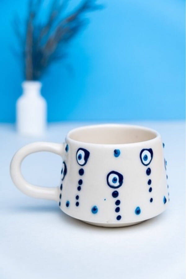 Ceramic Handcrafted Coffee Cup Mug Droplet Evil Eye 200 cc - 4