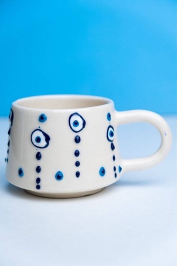 Ceramic Handcrafted Coffee Cup Mug Droplet Evil Eye 200 cc - 5