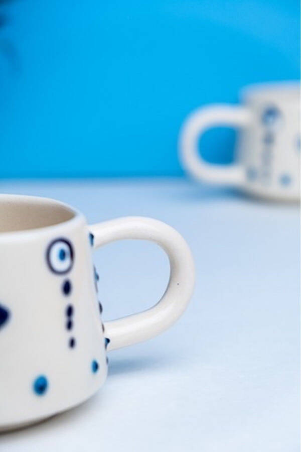 Ceramic Handcrafted Coffee Cup Mug Droplet Evil Eye 200 cc - 6