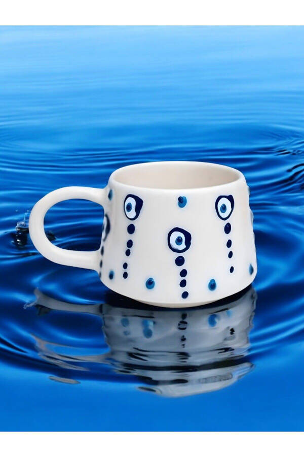 Ceramic Handcrafted Coffee Cup Mug Droplet Evil Eye 200 cc - 1