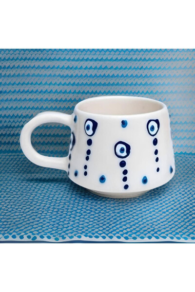 Ceramic Handcrafted Coffee Cup Mug Droplet Evil Eye 200 cc - 5