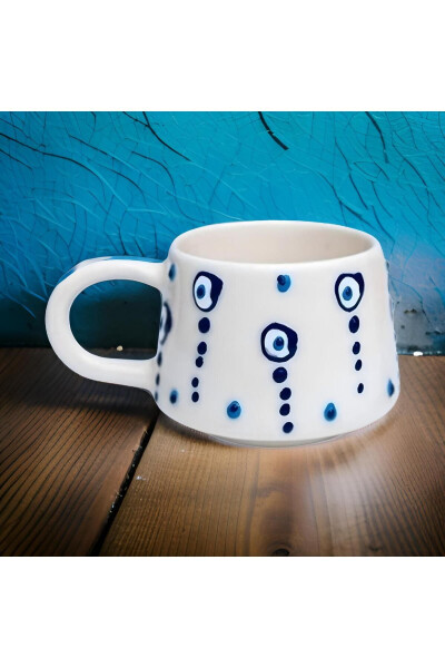 Ceramic Handcrafted Coffee Cup Mug Droplet Evil Eye 200 cc - 6