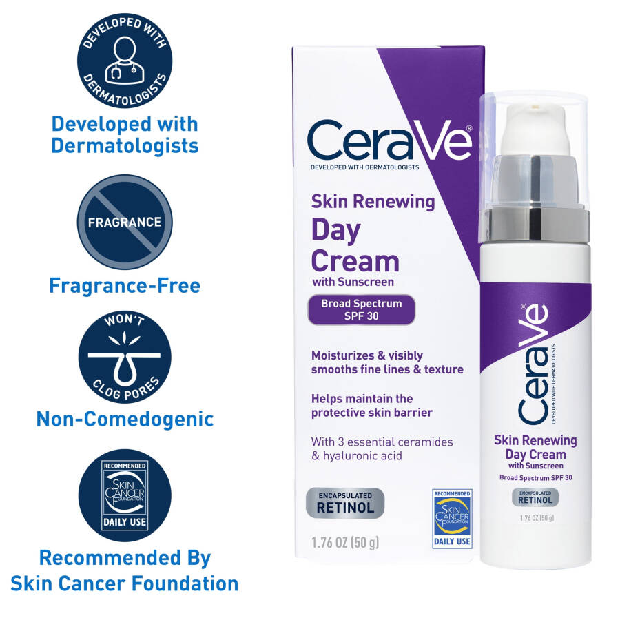 CeraVe Cilt Yenileyici Anti Yaşlanma Retinol Kremi, SPF 30'lu Yüz Nemlendirici 1.7 fl oz - 5