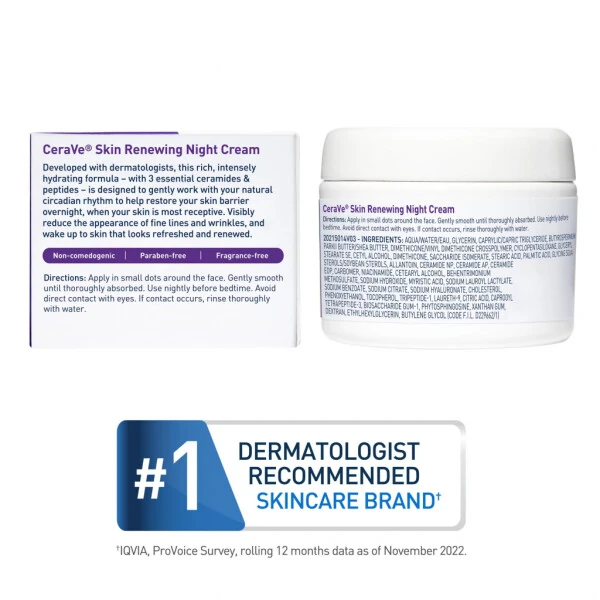 CeraVe Skin Renewing Face Night Cream with Peptide Complex & Hyaluronic Acid for All Skin Types, 1.7 oz - 5