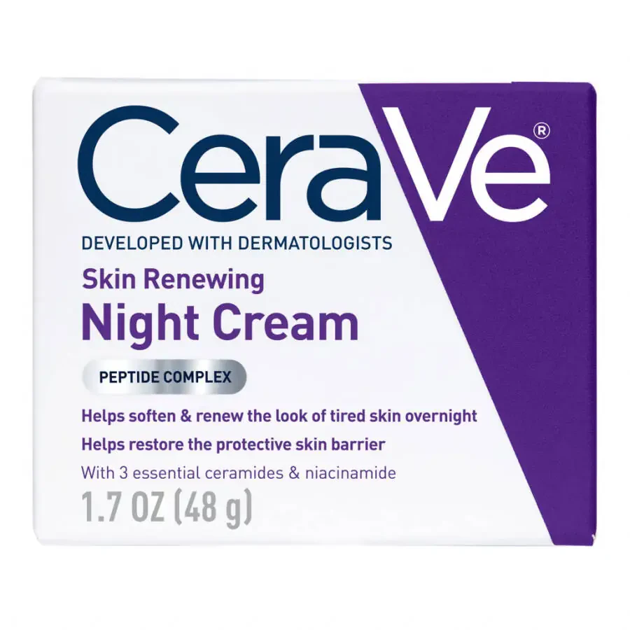 CeraVe Skin Renewing Face Night Cream with Peptide Complex & Hyaluronic Acid for All Skin Types, 1.7 oz - 8
