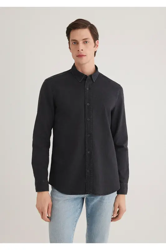 Чёрная джинсовая рубашка Slim Fit / Узкий крой 0211128-90 - 5