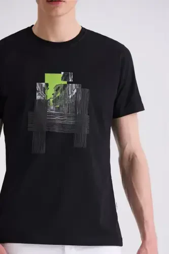 Черная футболка с круглым вырезом Slim Fit - 3