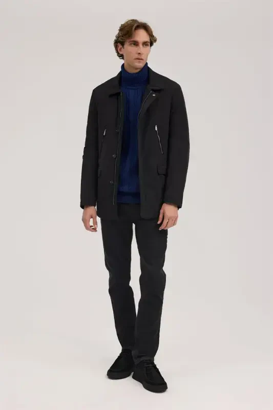 Черная Комфортная Посадка Детская Куртка-Стойка на Молнии - 2