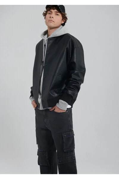 Черная куртка-бомбер из искусственной кожи Oversize / свободного кроя 0110317-71379 - 20