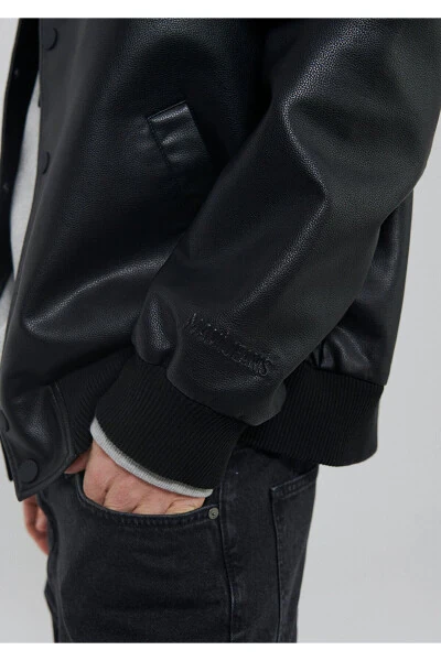 Черная куртка-бомбер из искусственной кожи Oversize / свободного кроя 0110317-71379 - 6