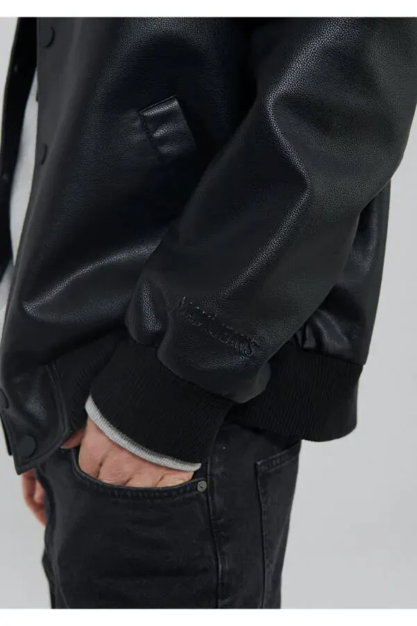 Черная куртка-бомбер из искусственной кожи Oversize / свободного кроя 0110317-71379 - 6