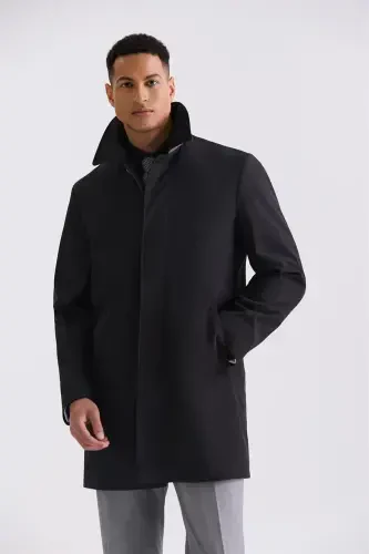 Черная куртка Comfort Fit со скрытыми пуговицами и воротником неру - 4