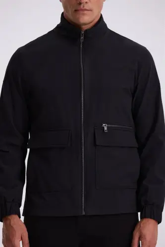Черная куртка Comfort Fit со стойкой воротником, демисезонная - 3